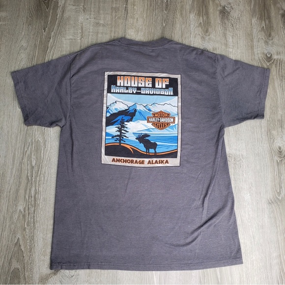Harley Davidson House of Harley Anchorage Alaska Moose Gray Men’s Shirt Size N/A - Picture 5 of 9
